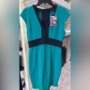 NWT Narciso Rodriguez Kelly Green & Black Colorblock Sheath Dress Size Medium
